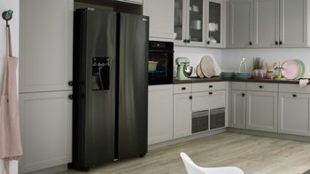Einbauküche culineo® aus Holz in Hellgrau Culineo® Einbauküche C684 mit gorenje  Einbaugeräten Steingrau - Stellfläche ca. 420 x 335 cm