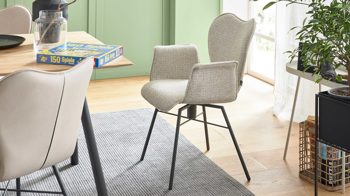 Vierfußstuhl Interliving aus Stoff in Beige Interliving Esszimmer Serie 5115 - Armlehnstuhl mit meliertem Bezug beiger Webstoff Shout 05 & anthrazitfarbenes Metall