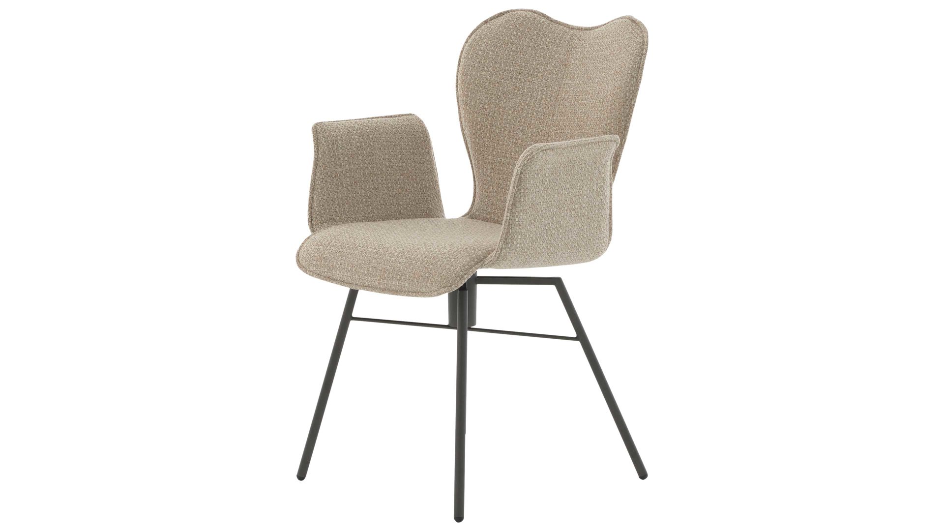 Vierfußstuhl Interliving aus Stoff in Beige Interliving Esszimmer Serie 5115 - Armlehnstuhl mit meliertem Bezug beiger Webstoff Shout 05 & anthrazitfarbenes Metall