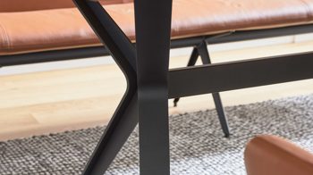Tischgruppe Interliving aus Leder in Grün Interliving Esszimmer Serie 5115 - Essgruppe in warmen Tönen moosgrüner Webstoff Sneak 59, jadegrünes Leder LD7830, anthrazitfarbenes Metall & astige Eiche