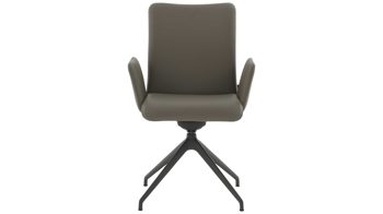 Polsterstuhl Interliving aus Leder in Grau Interliving Esszimmer Serie 5115 - Armlehn-Drehstuhl Vive Donna V39 lavafarbenes Leder & anthrazitfarbenes Metall