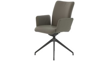 Polsterstuhl Interliving aus Leder in Grau Interliving Esszimmer Serie 5115 - Armlehn-Drehstuhl Vive Donna V39 lavafarbenes Leder & anthrazitfarbenes Metall