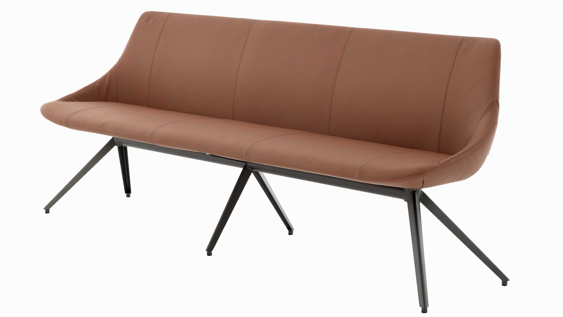 Polsterbank Interliving aus Leder in Hellbraun Interliving Esszimmer Serie 5115 - Polsterbank Ravi R83L sattelfarbenes Leder LD2015 & anthrazitfarbenes Metall - Länge ca. 215 cm