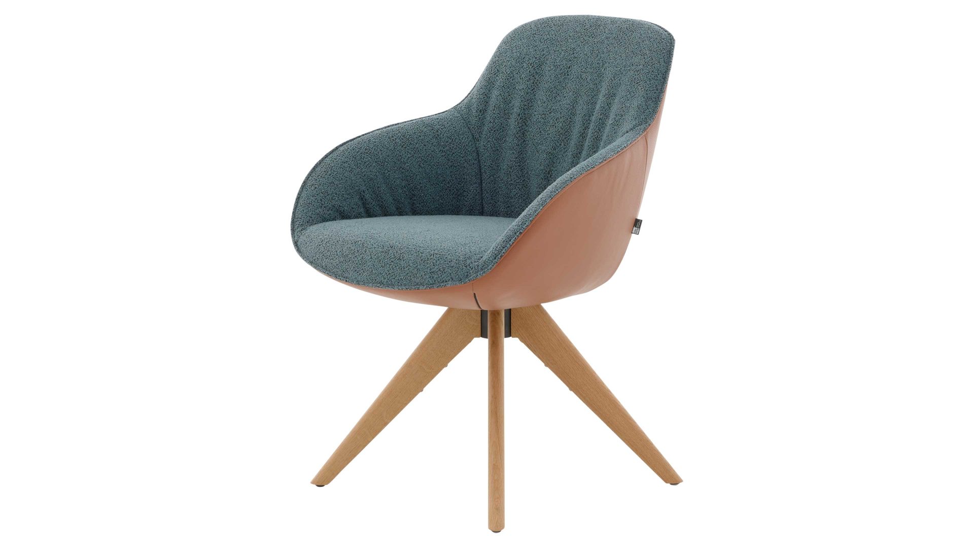 Polsterstuhl Interliving aus Stoff in Blau Interliving Esszimmer Serie 5115 - Armlehnstuhl in Stoff-Leder-Kombination sattelfarbenes Leder LD2015 & denimfarbener Bezug Alpine 153, Eiche