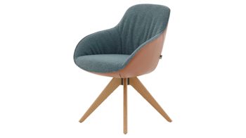 Polsterstuhl Interliving aus Stoff in Blau Interliving Esszimmer Serie 5115 - Armlehnstuhl in Stoff-Leder-Kombination sattelfarbenes Leder LD2015 & denimfarbener Bezug Alpine 153, Eiche