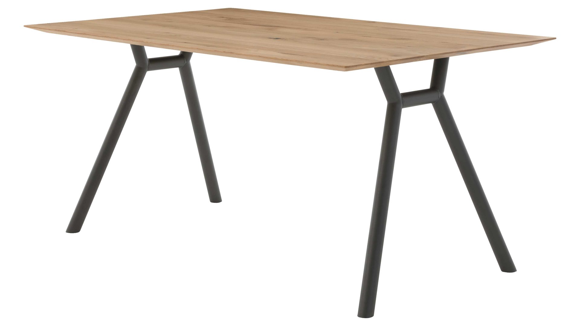 Tischgruppe Interliving aus Holz in Holzfarben Interliving Esszimmer Serie 5115 - Essgruppe mit heller Polsterung beiger Webstoff Shout 05, mandelfarbener Bezug Gaucho 02, anthrazitfarbenes Metall & astige Eiche