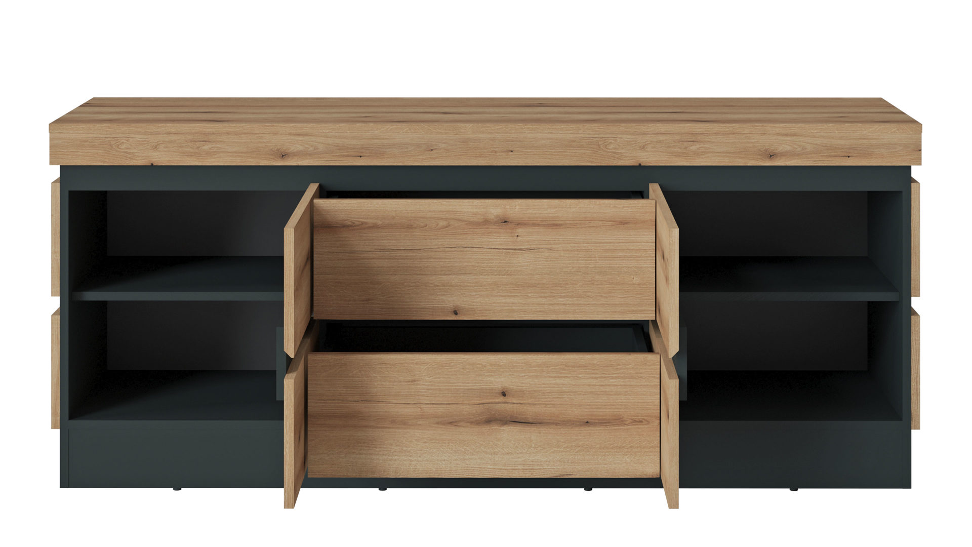 Lowboard Wojcik aus Holz in Eiche Hell Wohnprogramm Corte - Lowboard Coast Evoke Eiche & Kosmos Grau - Breite ca. 161 cm