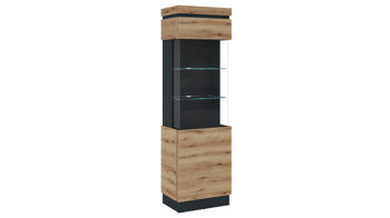 Vitrine Wojcik aus Holz in Eiche Hell Wohnprogramm Corte - Vitrine Coast Evoke Eiche & Kosmos Grau - Rechtsanschlag, Höhe ca. 201 cm