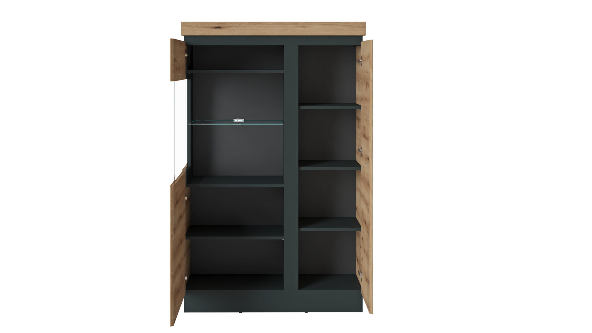 Vitrine Wojcik aus Holz in Eiche Hell Wohnprogramm Corte - Vitrine Coast Evoke Eiche & Kosmos Grau - Höhe ca. 164 cm