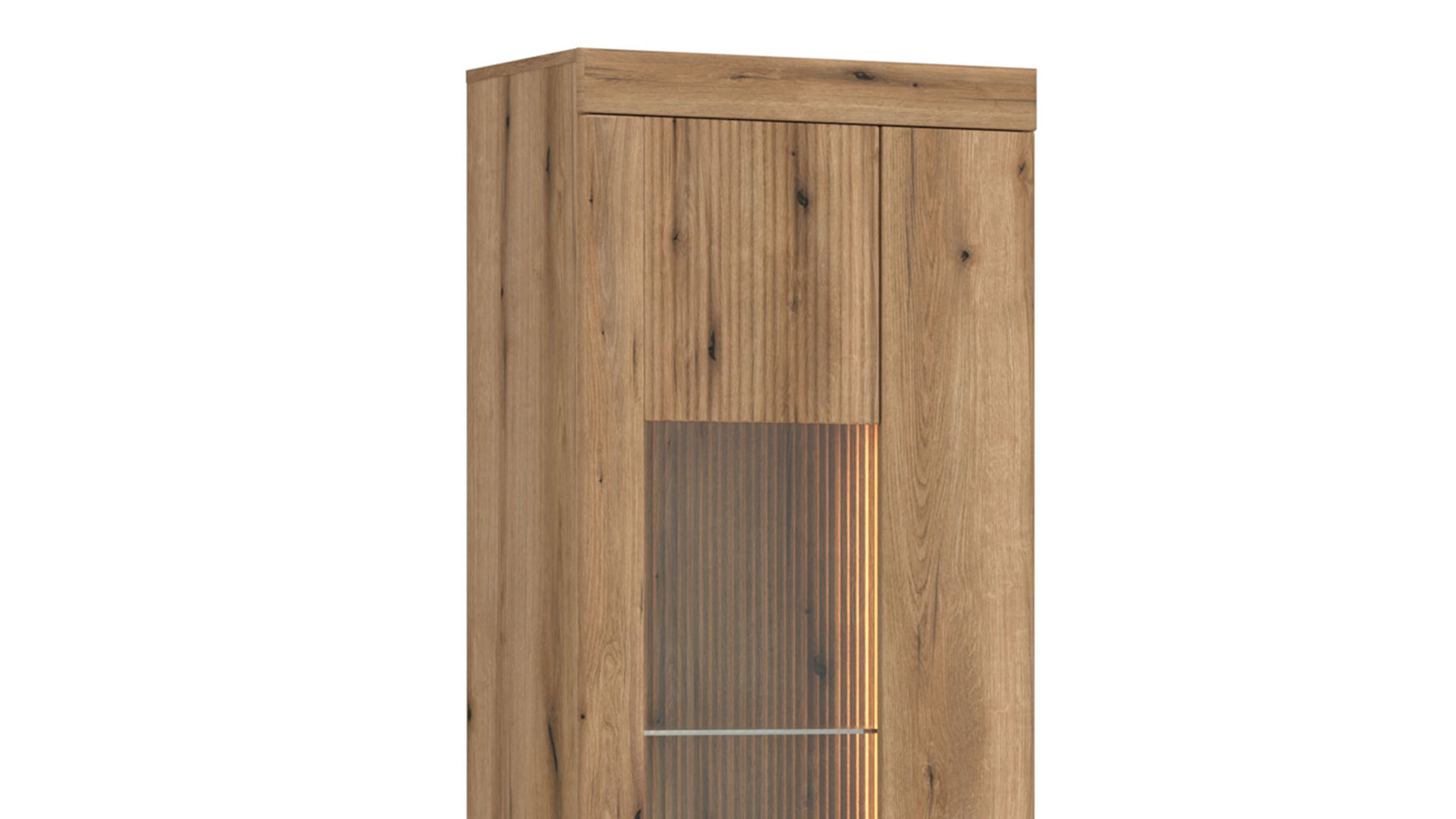 Vitrine Wojcik aus Holz in Eiche Hell Wohnprogramm Delamar - Vitrine Coast Evoke Eiche & Schwarz - Höhe ca. 198 cm