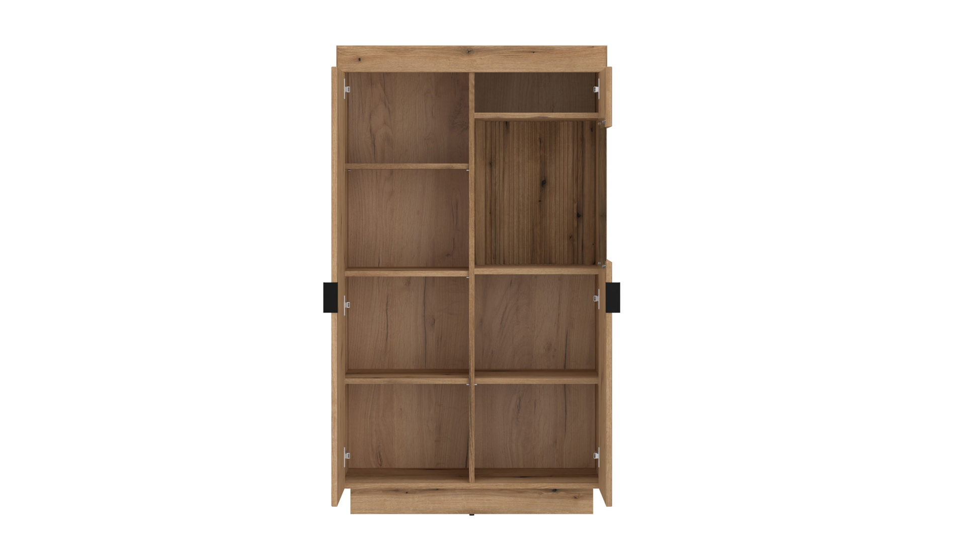 Vitrine Wojcik aus Holz in Eiche Hell Wohnprogramm Delamar - Vitrine Coast Evoke Eiche & Schwarz - Höhe ca. 140 cm