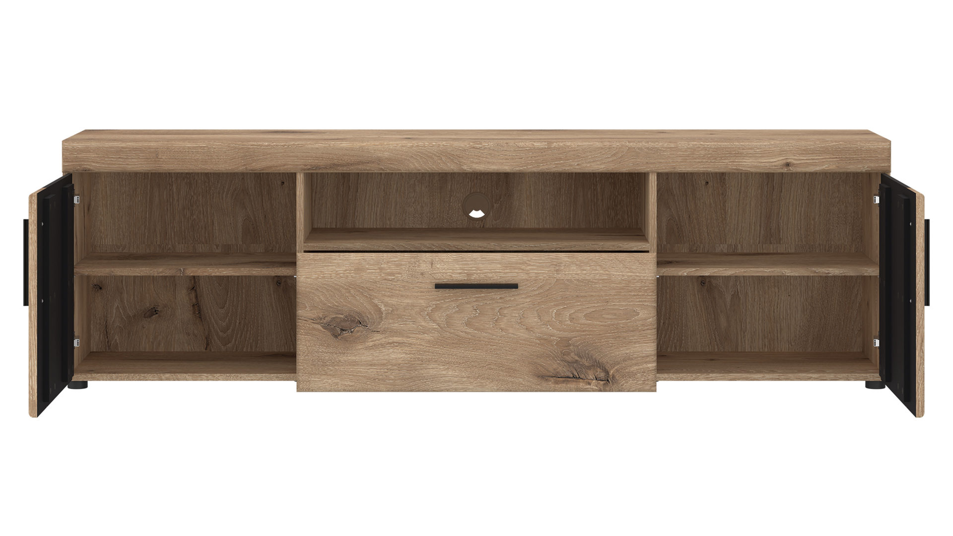 Lowboard Wojcik aus Holz in Eiche Hell Wohnprogramm Grano - Lowboard Viking Eiche & Kosmos Grau - ca. 185 x 56 cm