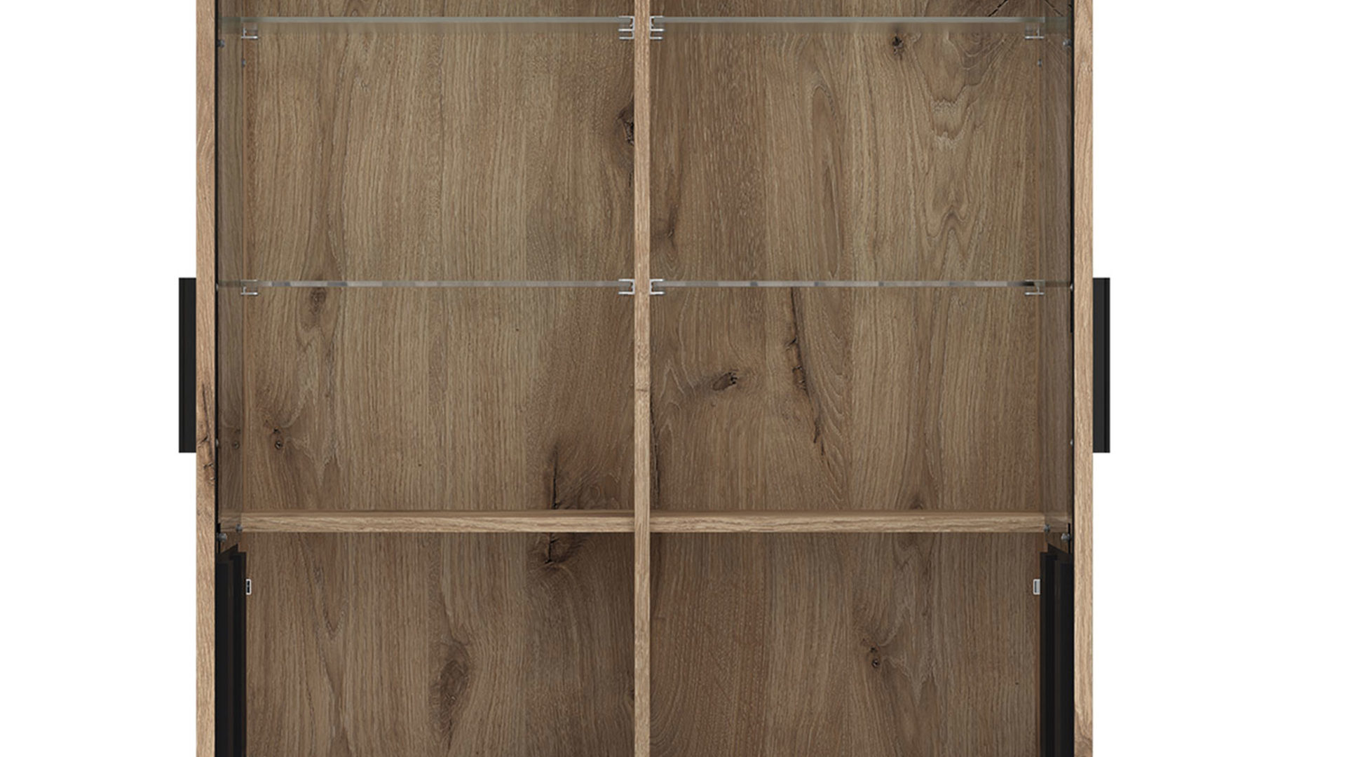 Vitrine Wojcik aus Holz in Eiche Hell Wohnprogramm Grano - Vitrine Viking Eiche & Kosmos Grau - zweitürig, Höhe ca. 195 cm