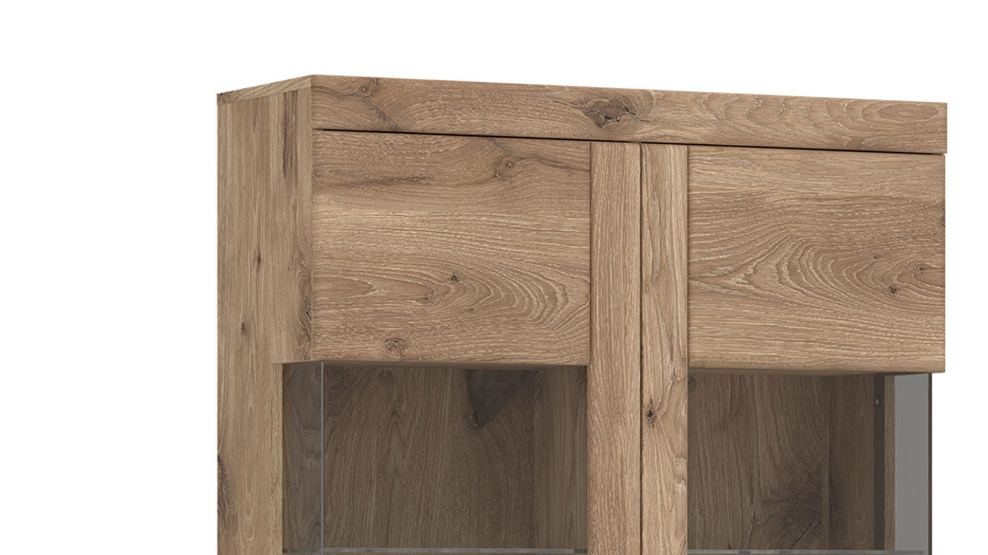 Vitrine Wojcik aus Holz in Eiche Hell Wohnprogramm Grano - Vitrine Viking Eiche & Kosmos Grau - zweitürig, Höhe ca. 195 cm