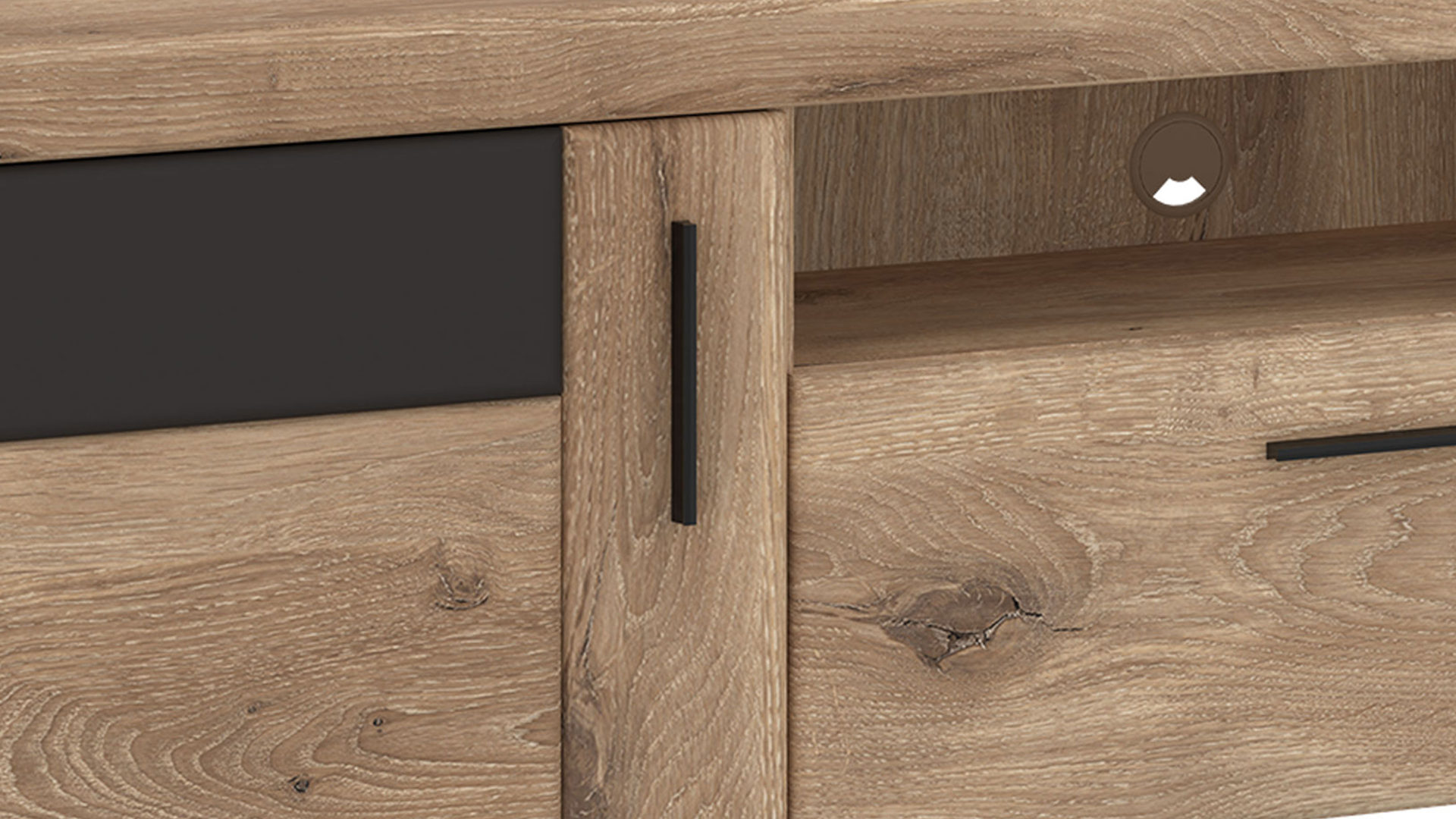 Lowboard Wojcik aus Holz in Eiche Hell Wohnprogramm Grano - Lowboard Viking Eiche & Kosmos Grau - ca. 185 x 56 cm