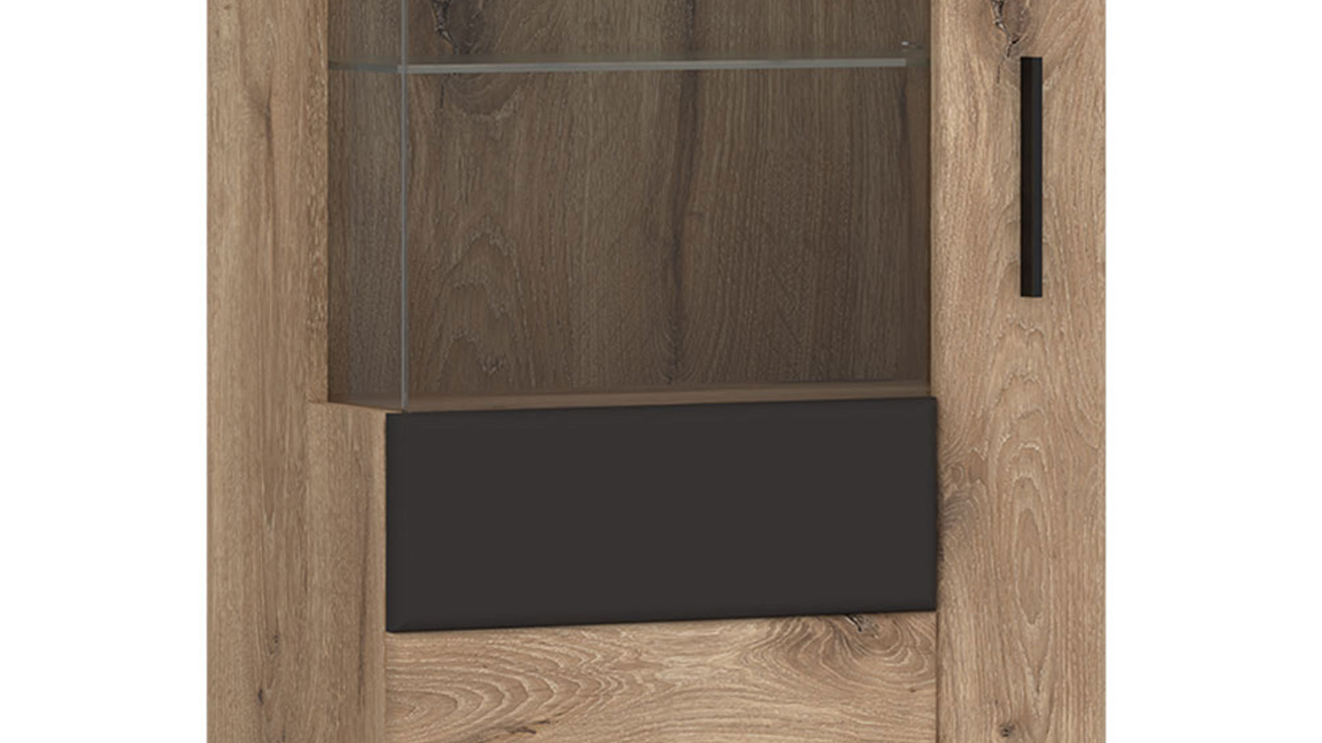 Vitrine Wojcik aus Holz in Eiche Hell Wohnprogramm Grano - Vitrine Viking Eiche & Kosmos Grau - Höhe ca. 195 cm