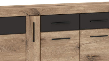 Sideboard Wojcik aus Holz in Eiche Hell Wohnprogramm Grano - Sideboard Viking Eiche & Kosmos Grau - ca. 185 x 86 cm