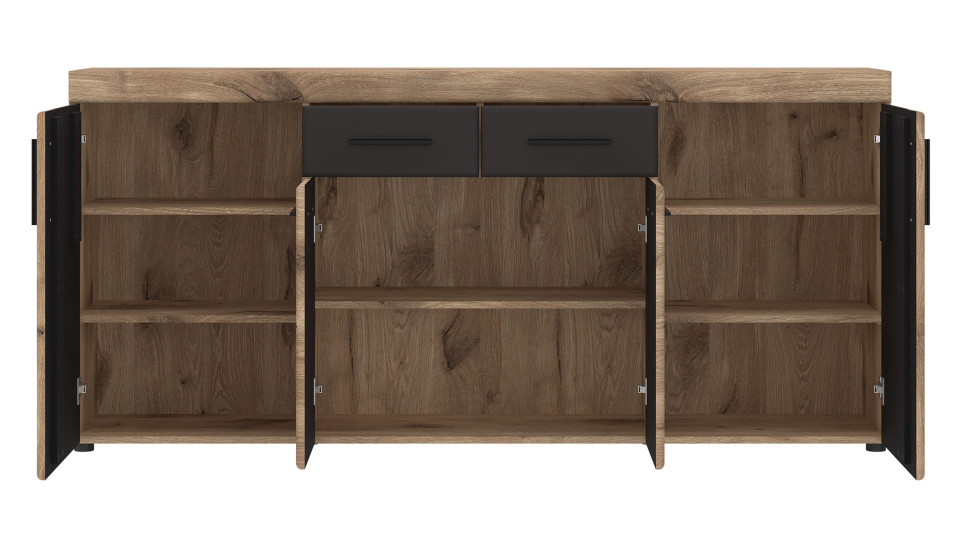 Sideboard Wojcik aus Holz in Eiche Hell Wohnprogramm Grano - Sideboard Viking Eiche & Kosmos Grau - ca. 185 x 86 cm