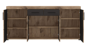 Sideboard Wojcik aus Holz in Eiche Hell Wohnprogramm Grano - Sideboard Viking Eiche & Kosmos Grau - ca. 185 x 86 cm