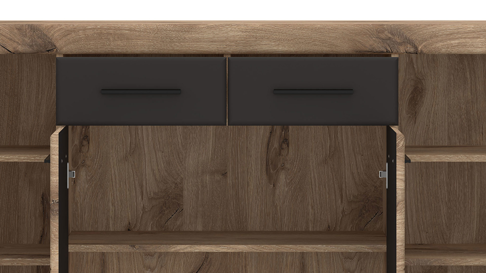 Sideboard Wojcik aus Holz in Eiche Hell Wohnprogramm Grano - Sideboard Viking Eiche & Kosmos Grau - ca. 185 x 86 cm