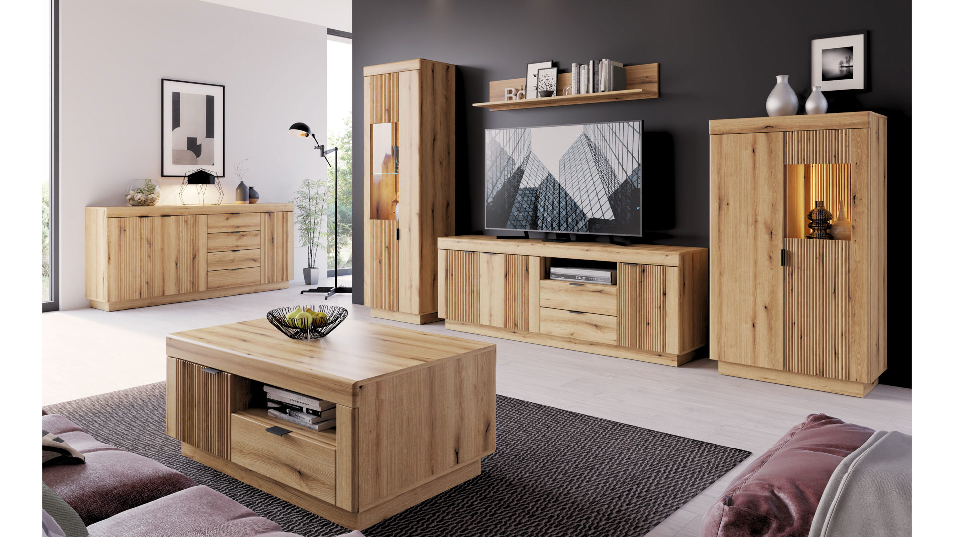 Couchtisch Wojcik aus Holz in Eiche Hell Wohnprogramm Delamar - Couchtisch Coast Evoke Eiche & Schwarz - ca. 110 x 65 cm