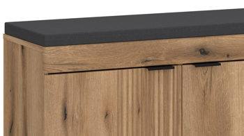 Garderobenbank Wojcik aus Holz in Eiche Hell Garderobenprogramm Delamar - Garderobenbank Coast Evoke Eiche & Schwarz - ca. 88 x 58 cm