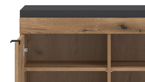 Garderobenbank Wojcik aus Holz in Eiche Hell Garderobenprogramm Delamar - Garderobenbank Coast Evoke Eiche & Schwarz - ca. 88 x 58 cm