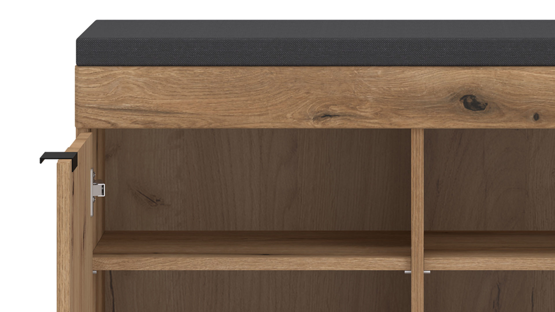 Garderobenbank Wojcik aus Holz in Eiche Hell Garderobenprogramm Delamar - Garderobenbank Coast Evoke Eiche & Schwarz - ca. 88 x 58 cm