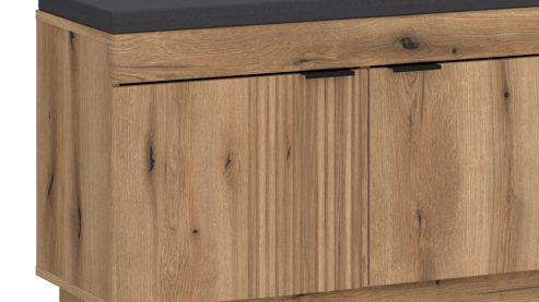 Garderobenbank Wojcik aus Holz in Eiche Hell Garderobenprogramm Delamar - Garderobenbank Coast Evoke Eiche & Schwarz - ca. 88 x 58 cm