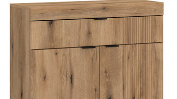 Kommode Wojcik aus Holz in Eiche Hell Garderobenprogramm Delamar - Kommode Coast Evoke Eiche & Schwarz - ca. 88 x 93 cm
