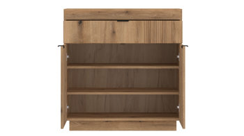 Kommode Wojcik aus Holz in Eiche Hell Garderobenprogramm Delamar - Kommode Coast Evoke Eiche & Schwarz - ca. 88 x 93 cm