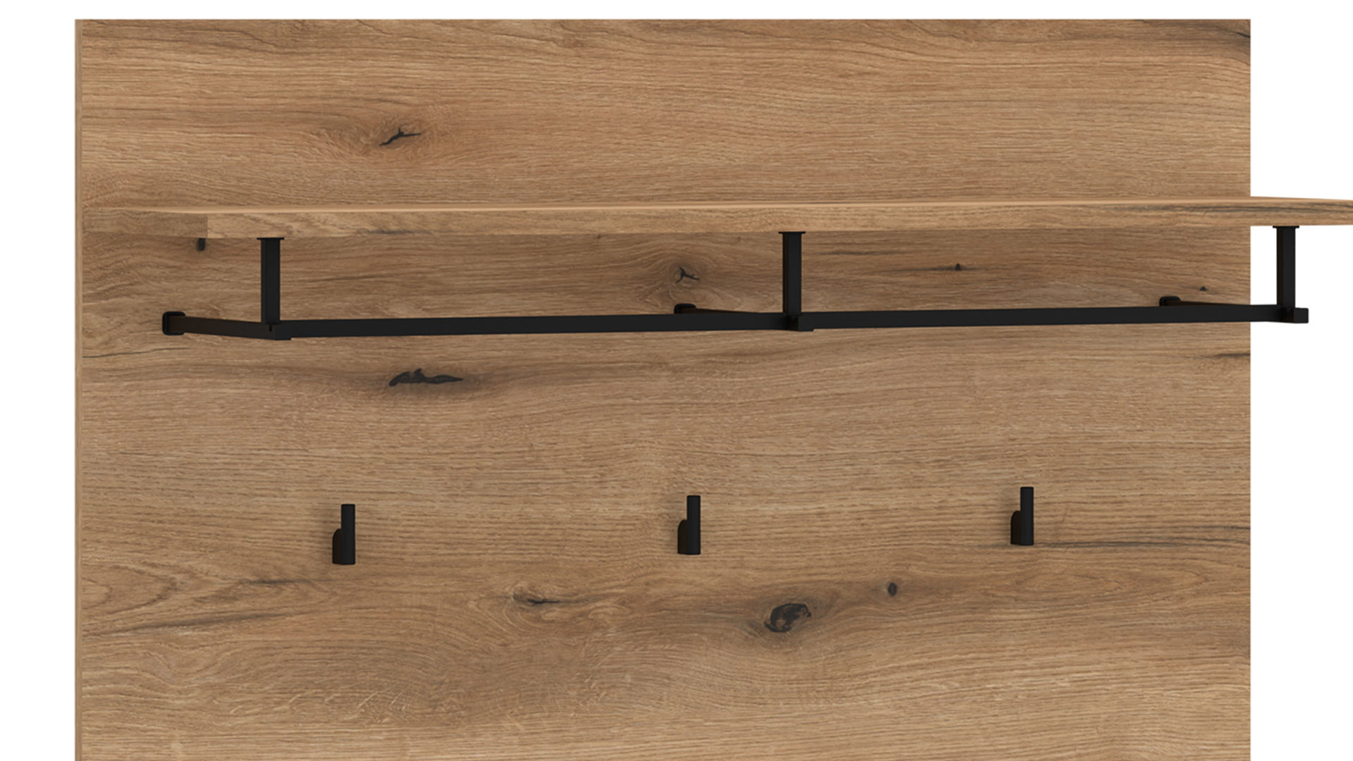 Wandgarderobe Wojcik aus Holz in Eiche Hell Garderobenprogramm Delamar - Garderobenpaneel Coast Evoke Eiche & Schwarz - ca. 88 x 87 cm