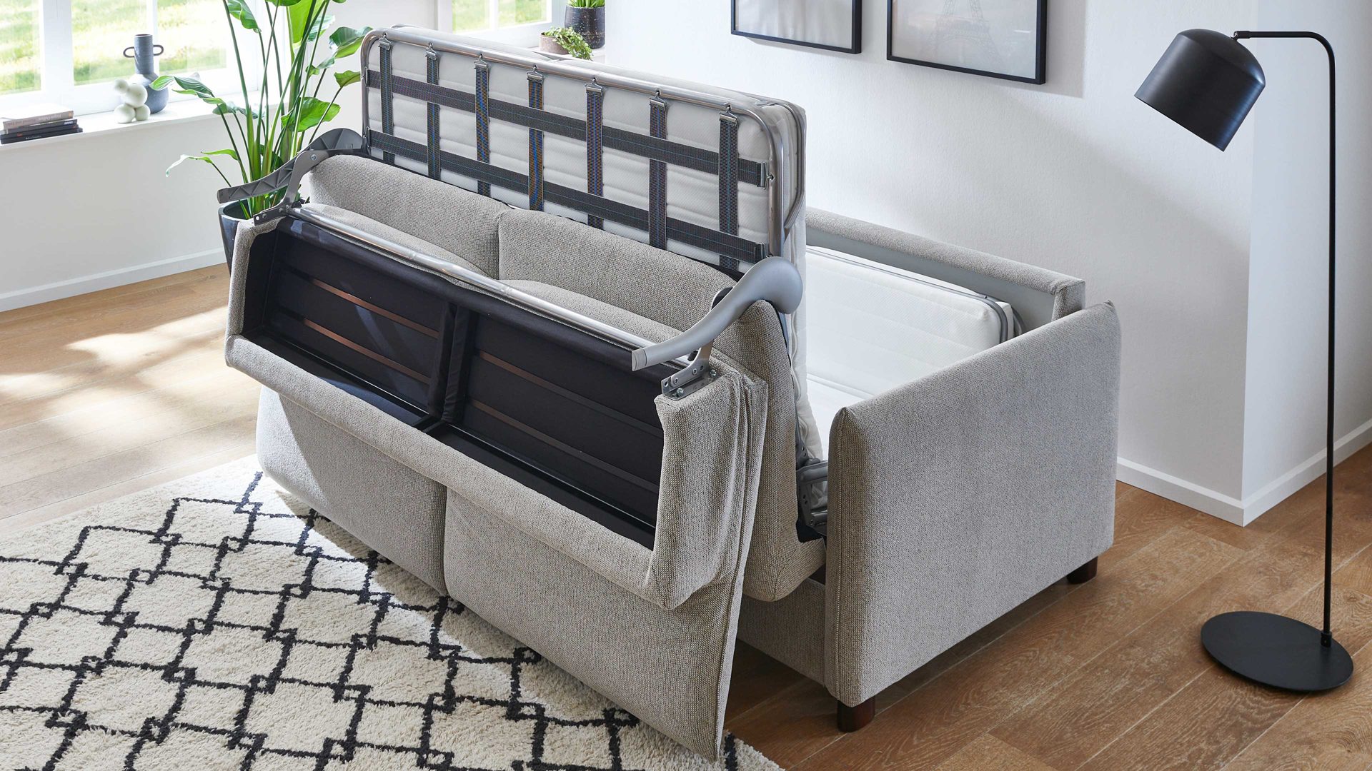 Schlafsofa Bali aus Stoff in Beige Schlafsofa Florenz beiger Bezug 2504 & Holzfüße 673 - Breite ca. 188 cm