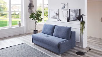 Schlafsofa Bali aus Stoff in Blau Schlafsofa Grande graublauer Bezug 3013 & chromfarbene Füße - Breite ca. 175 cm