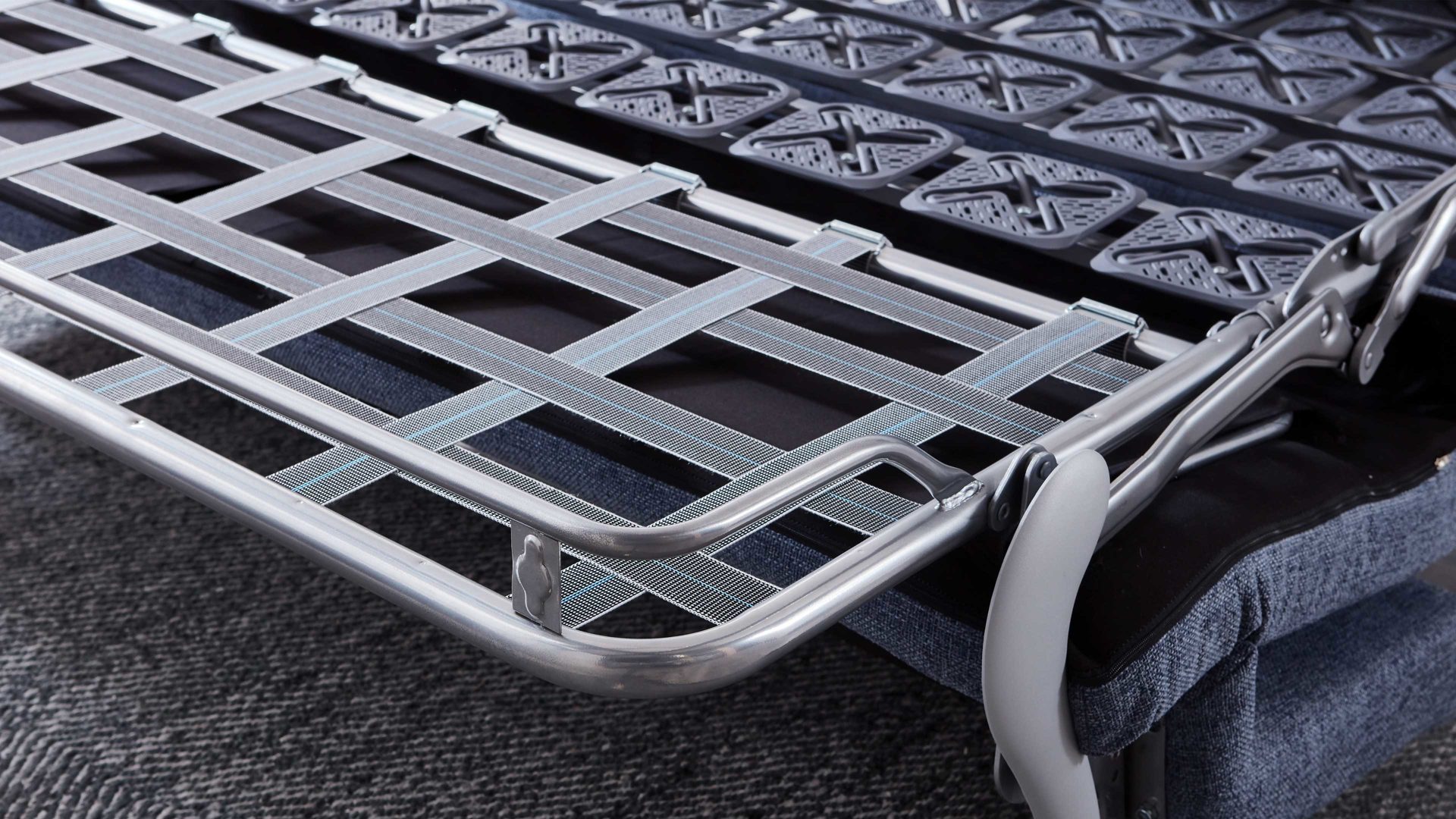 Schlafsofa Bali aus Stoff in Blau Schlafsofa Grande graublauer Bezug 3013 & chromfarbene Füße - Breite ca. 175 cm