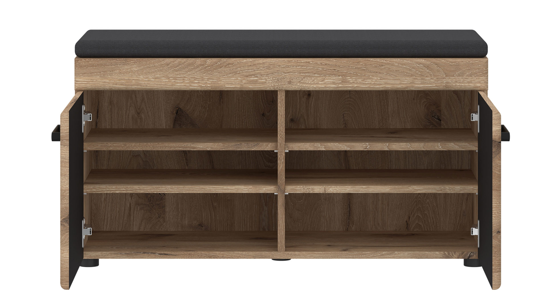 Garderobenbank Wojcik aus Holz in Eiche Hell Garderobenprogramm Grano - Garderobenbank Viking Eiche & Schwarz - ca. 93 x 47 cm