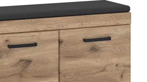 Garderobenbank Wojcik aus Holz in Eiche Hell Garderobenprogramm Grano - Garderobenbank Viking Eiche & Schwarz - ca. 93 x 47 cm