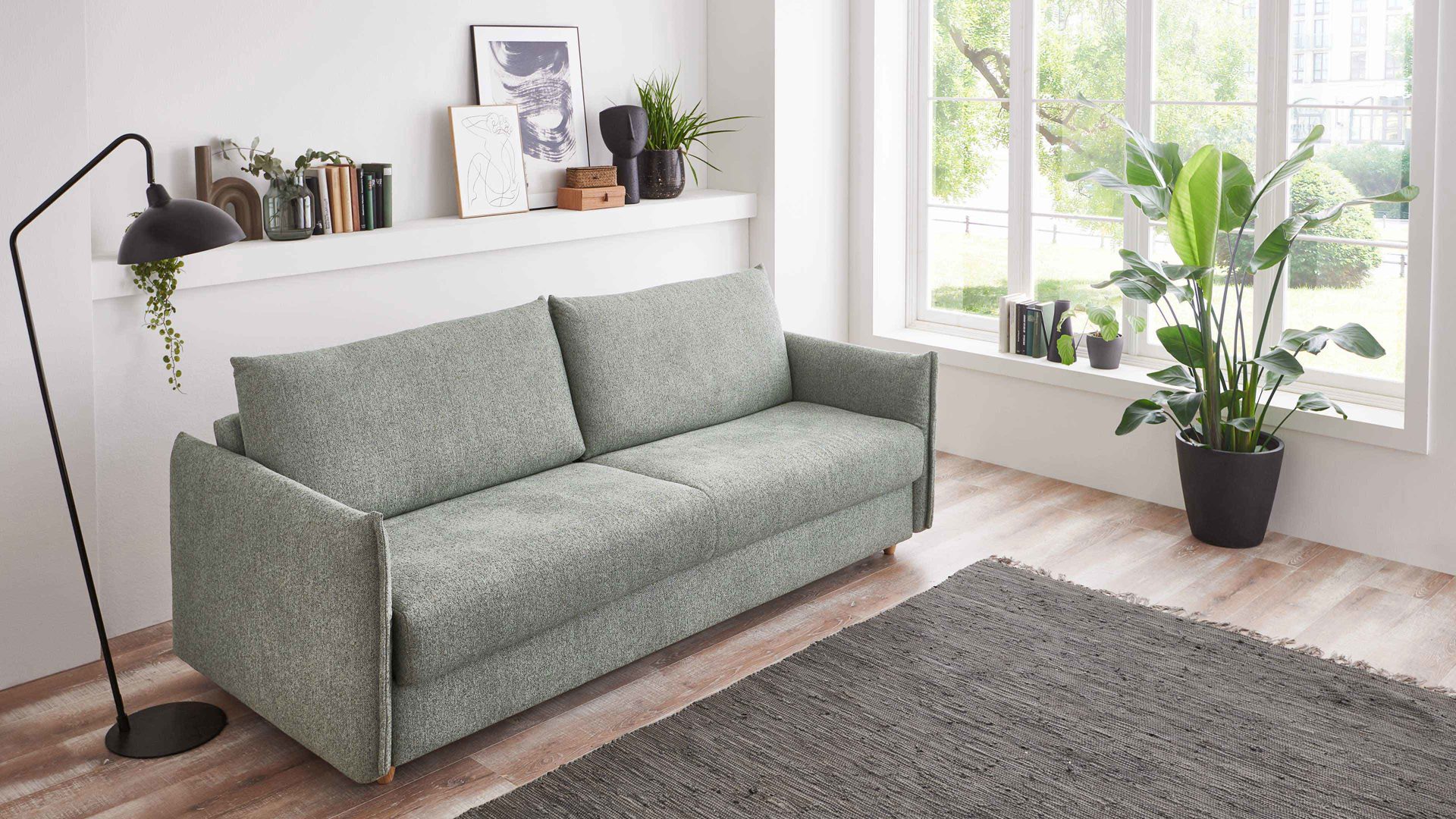 Schlafsofa Bali aus Stoff in Grün Schlafsofa Grande grüner Bezug 2505 & Holzfüße - Breite ca. 229 cm