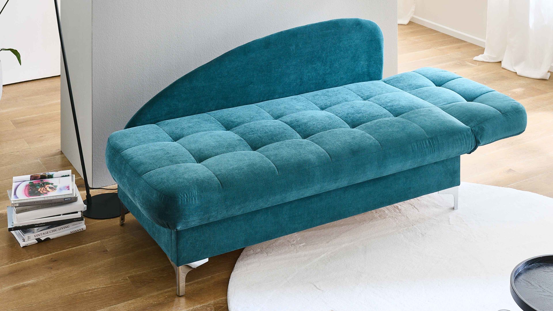 Schlafsofa Nehl aus Stoff in Blau Schlafsofa Greta smaragdfarbener Bezug Austin - Liegefläche ca. 80 x 200 cm