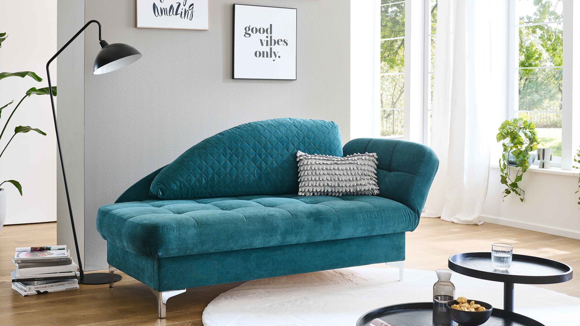 Schlafsofa Nehl aus Stoff in Blau Schlafsofa Greta smaragdfarbener Bezug Austin - Liegefläche ca. 80 x 200 cm