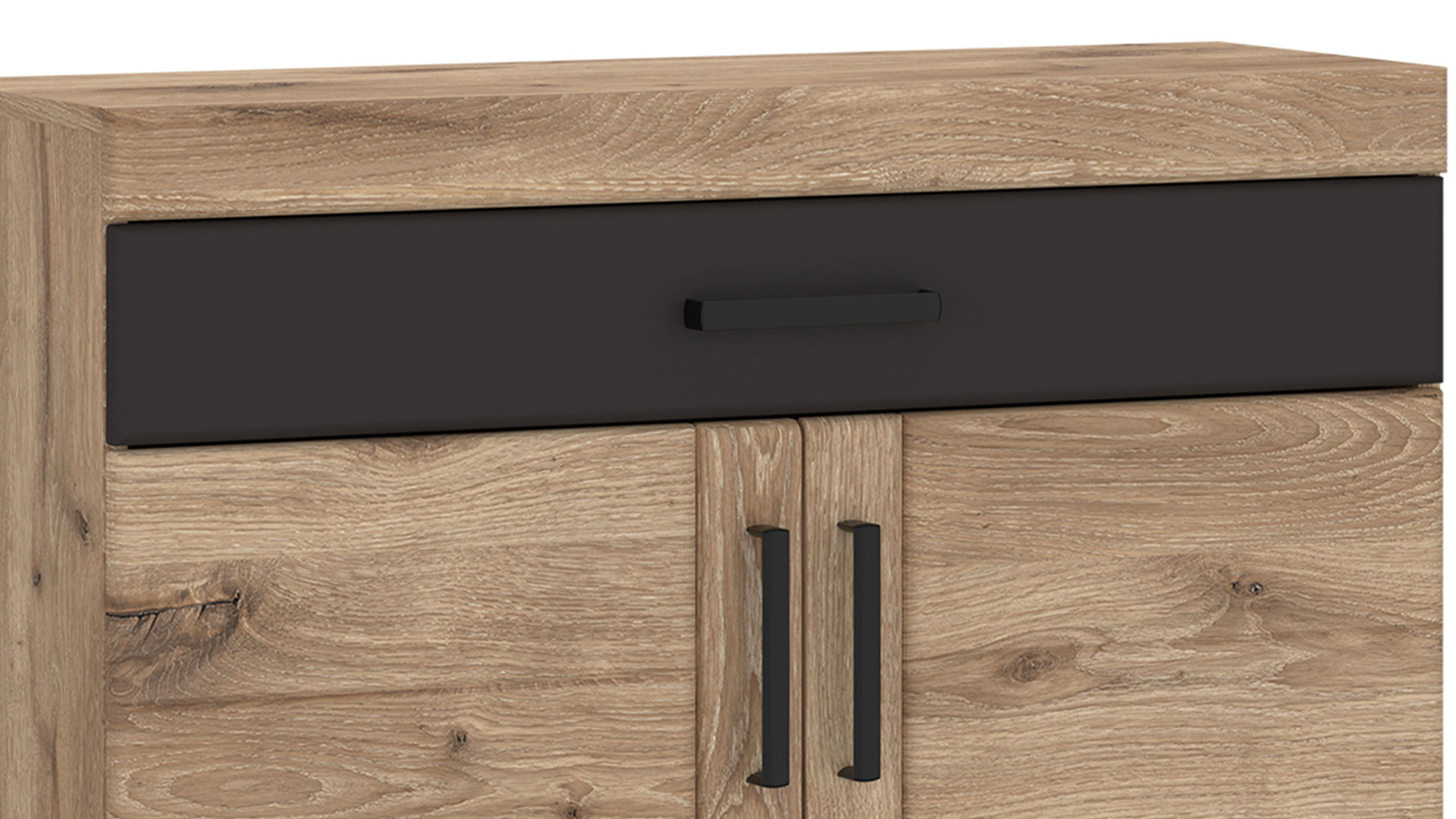 Kommode Wojcik aus Holz in Eiche Hell Garderobenprogramm Grano - Kommode Viking Eiche & Schwarz - ca. 93 x 100 cm
