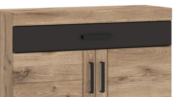 Kommode Wojcik aus Holz in Eiche Hell Garderobenprogramm Grano - Kommode Viking Eiche & Schwarz - ca. 93 x 100 cm