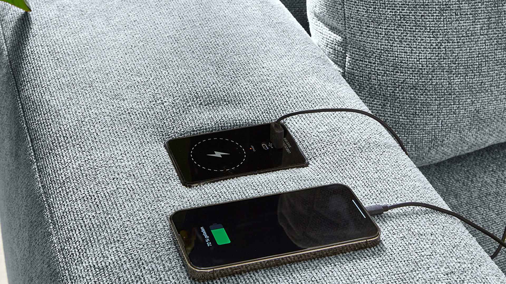 Ecksofa Job aus Stoff in Grau Funktions-Ecksofa Luciano mittelgrauer Strukturstoff 430.09 – Stellfläche ca. 282 x 204 cm