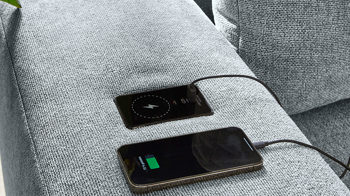 Ecksofa Job aus Stoff in Grau Funktions-Ecksofa Luciano mittelgrauer Strukturstoff 430.09 – Stellfläche ca. 282 x 204 cm