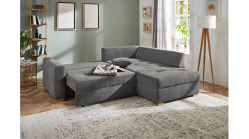 Ecksofa Job aus Stoff in Dunkelgrau Funktions-Ecksofa Heidelberg dunkelgraue Mikrofaser 403.19 – Stellfläche ca. 228 x 199 cm