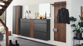 Garderoben-Set Wittenbreder® einrichtungssysteme aus Holz in Anthrazit WITTENBREDER® EINRICHTUNGSSYSTEME Punta Garderoben-Set No 01 anthrazitfarbener Mattlack & Kernnussbaum - fünfteilig