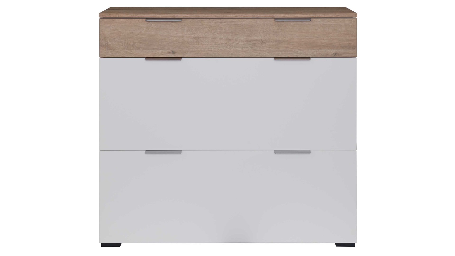 Schuhschrank Interliving aus Holz in Weiß Interliving Garderobe Serie 6012 - Schuhschrank INL-202 weißer Mattlack & Steineiche - eine Schublade, zwei Klappen, Breite ca. 120 cm