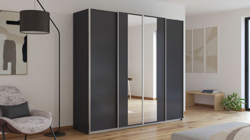 Kleiderschrank Rauch aus Holz in Grau rauch ORANGE Schwebetürenschrank Altera Grau Metallic & Alu - vier Türen, Breite ca. 226 cm