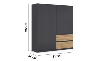 Kleiderschrank Rauch aus Holz in Grau rauch BLUE Drehtürenschrank Costa Grau-Metallic & Eiche Artisan - Breite ca. 181 cm