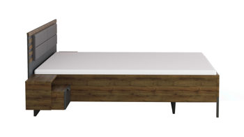 Bettgestell Rauch aus Holz in Holzfarben Dunkel rauch ORANGE Barea Bettanlage mit zwei Hängenachttischen Grau-Metallic & Atlantic Oak - Liegefläche ca. 180 x 200 cm